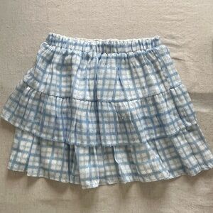 English Factory Blue & White Plaid Tiered Skirt